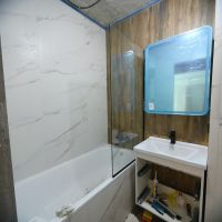 Установка навесной тумбы с раковиной, установка стеклянной шторки на ванну