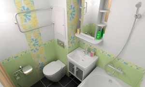 Дизайн совмещенного санузла 180 x 150 в доме серии II-68 (плитка Зимний сад)