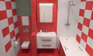 Красно-белая ванная комната 170 х 250, дизайн Decko
